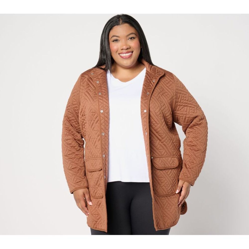Sport Savvy Women's Petite Jacket P2XS Quilted Knit Long Snap Front Brown